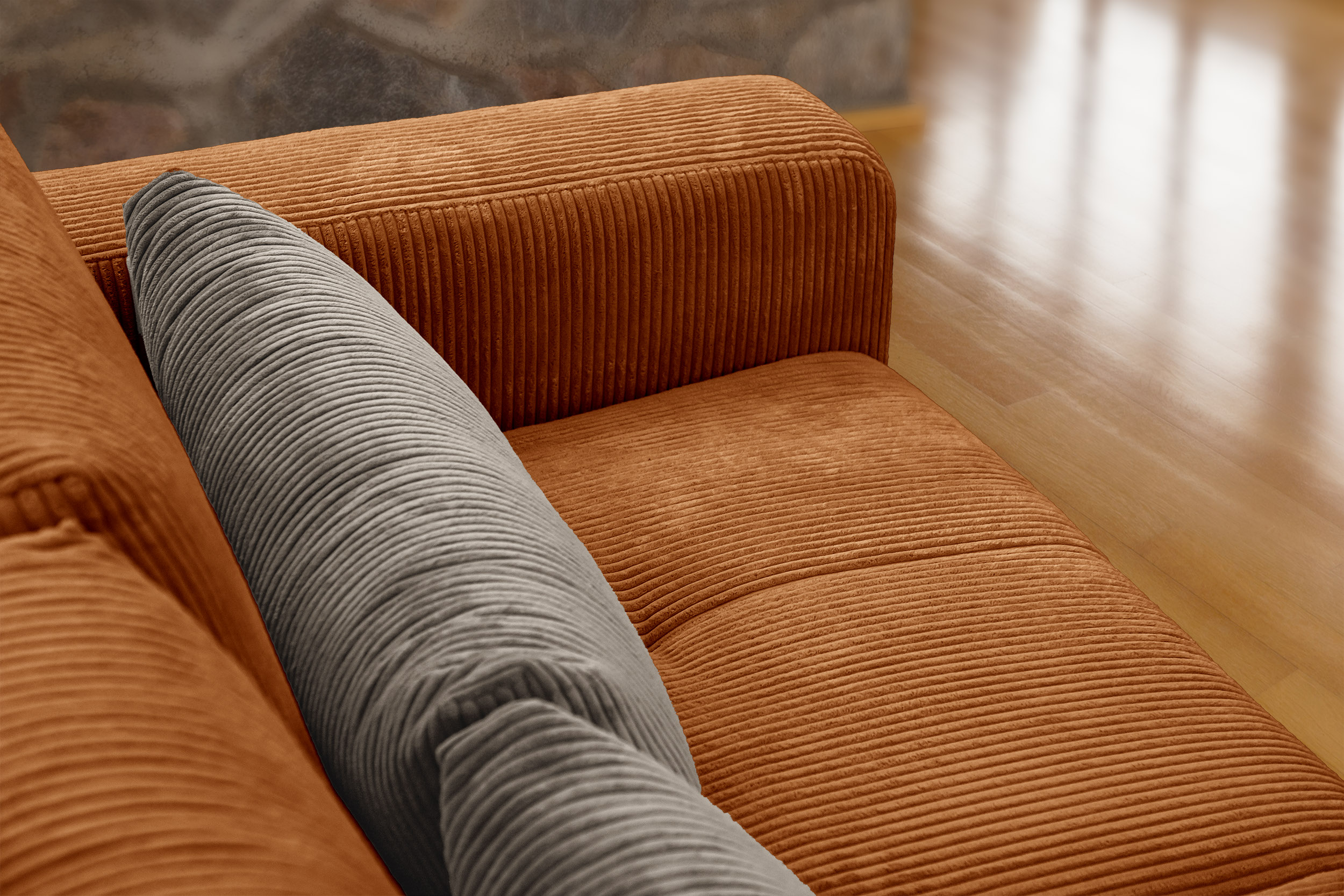 Oli - Canapé velours côtelé Orange - Vue supplémentaire 2