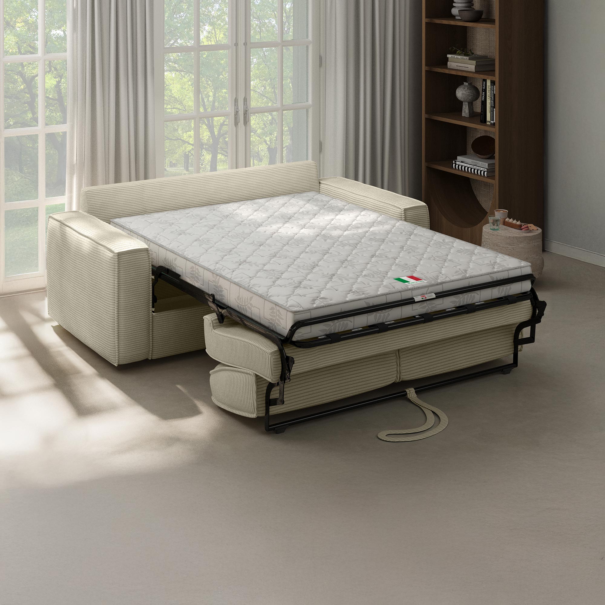 mindy - Canapé convertible velours côtelé Beige - Vue supplémentaire 2