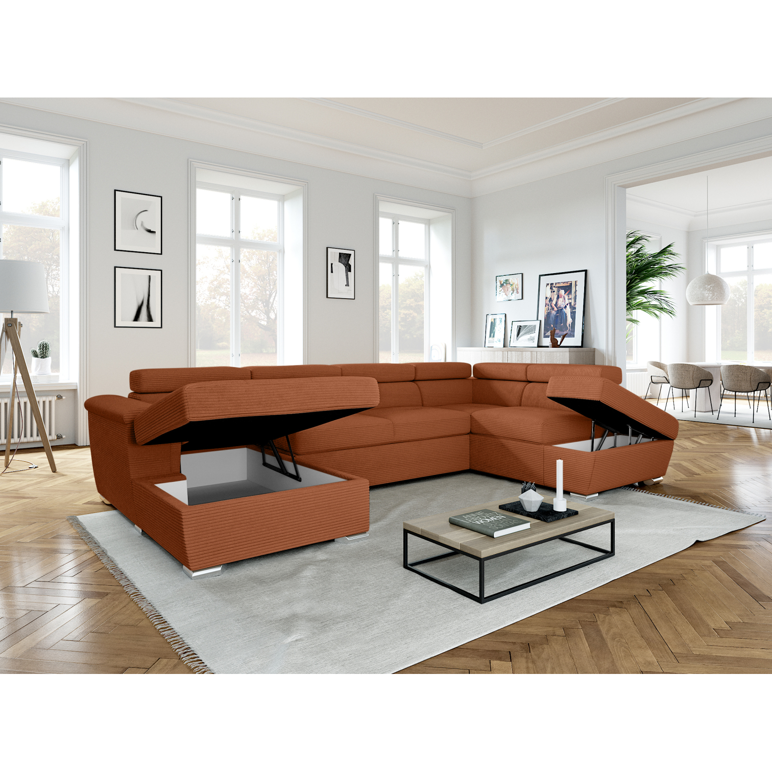 paola - Canapé convertible velours côtelé Orange - Vue supplémentaire 2