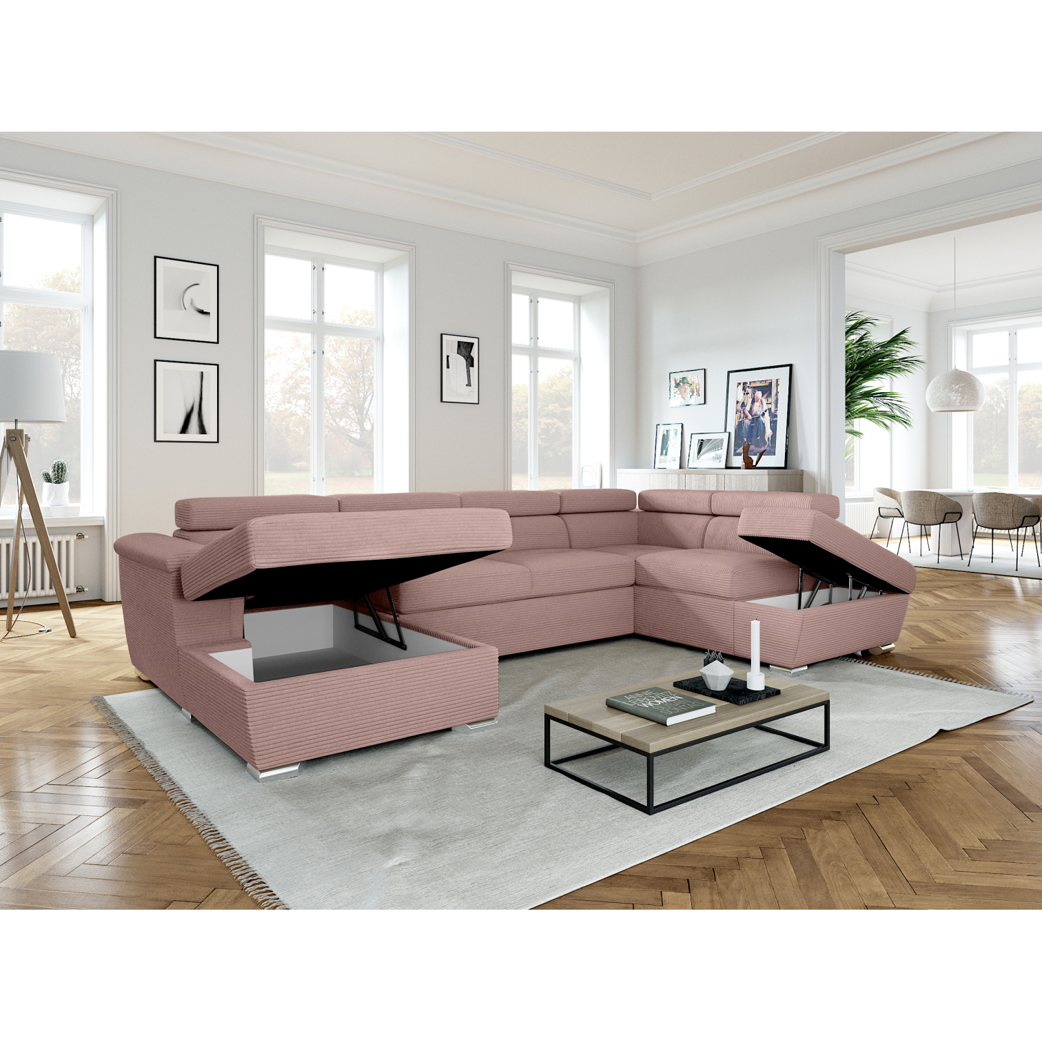 paola - Canapé convertible velours côtelé Rose - Vue supplémentaire 2