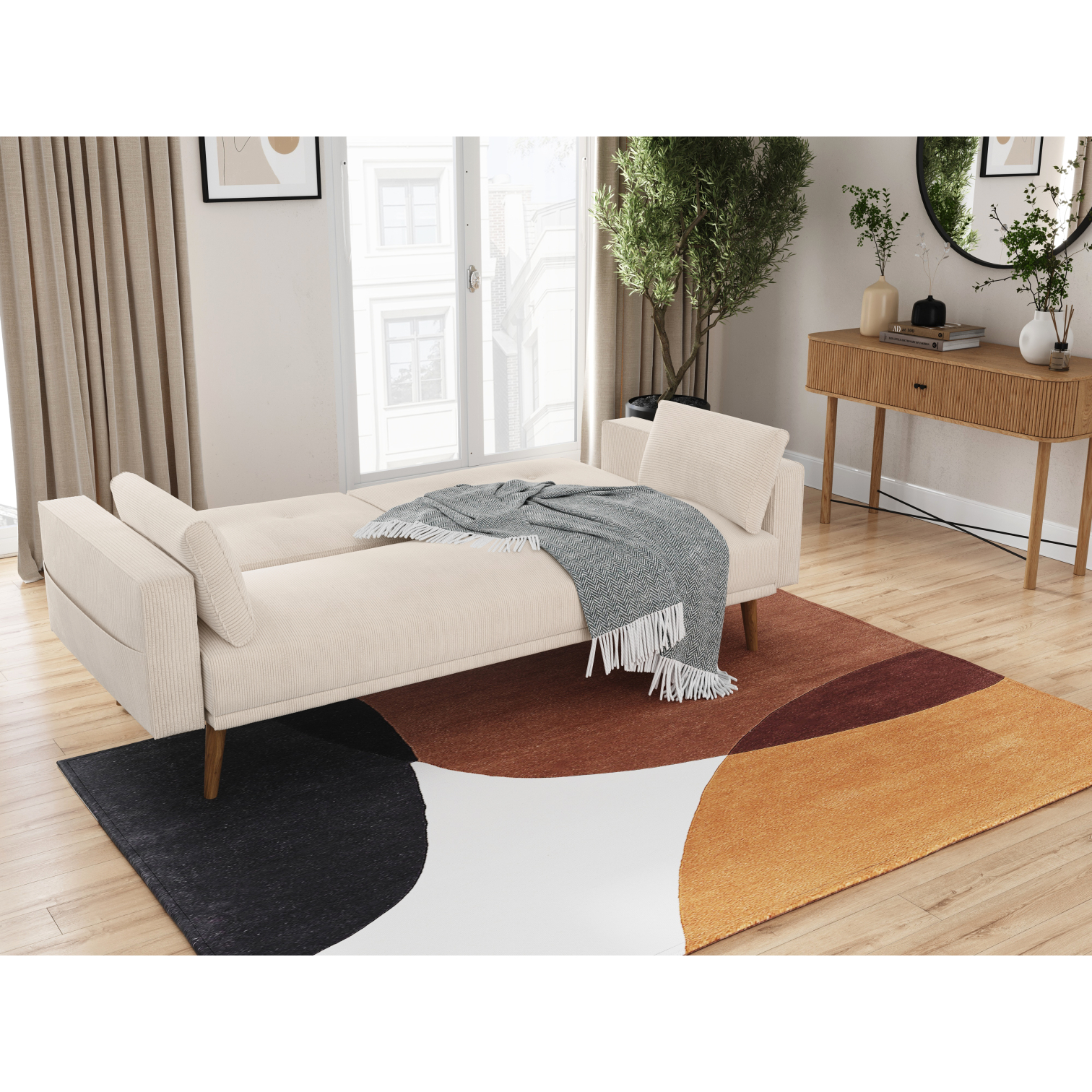 elga - Canapé convertible velours côtelé Beige - Vue supplémentaire 2