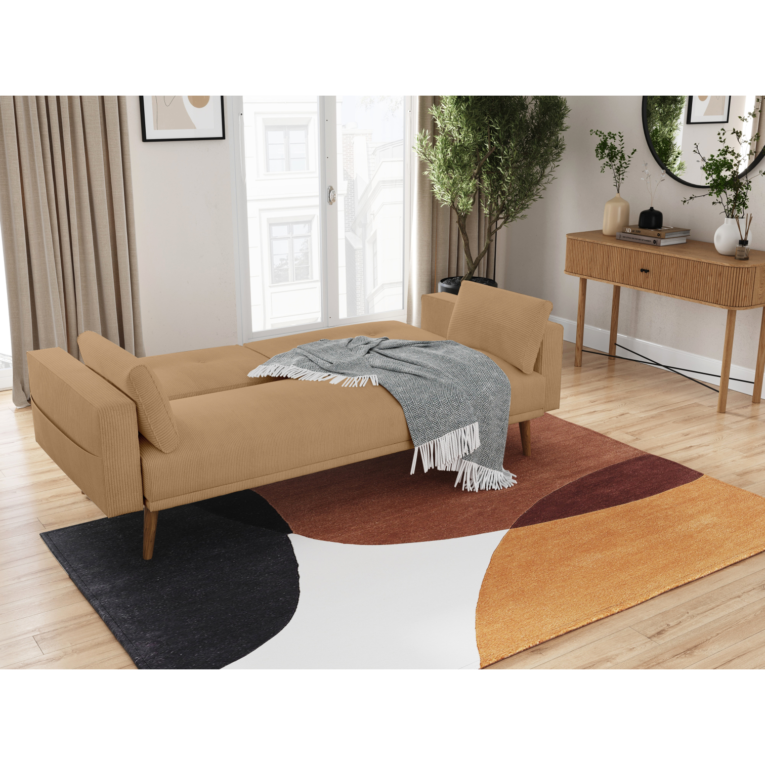 elga - Canapé convertible velours côtelé Marron - Vue supplémentaire 2