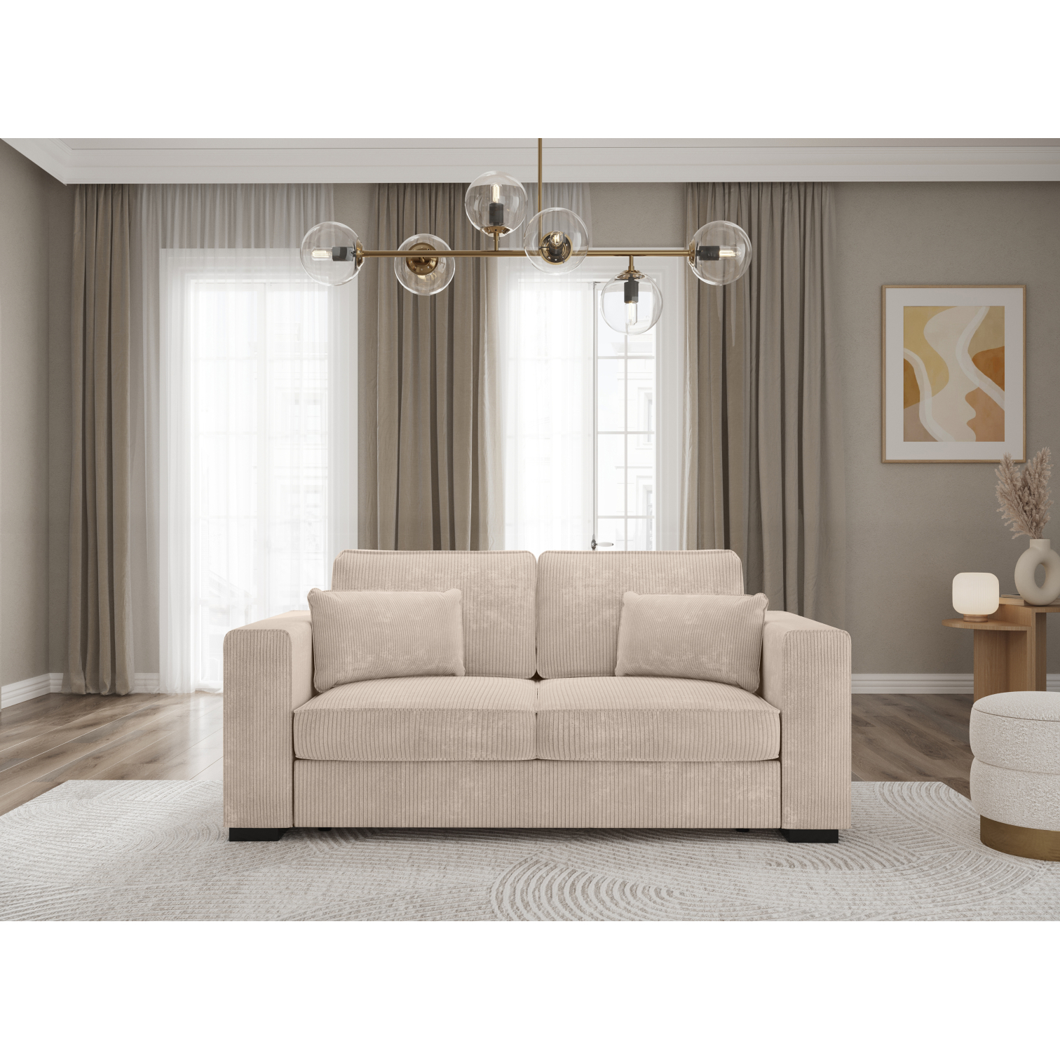 belami - Canapé velours côtelé Beige - Vue supplémentaire 2