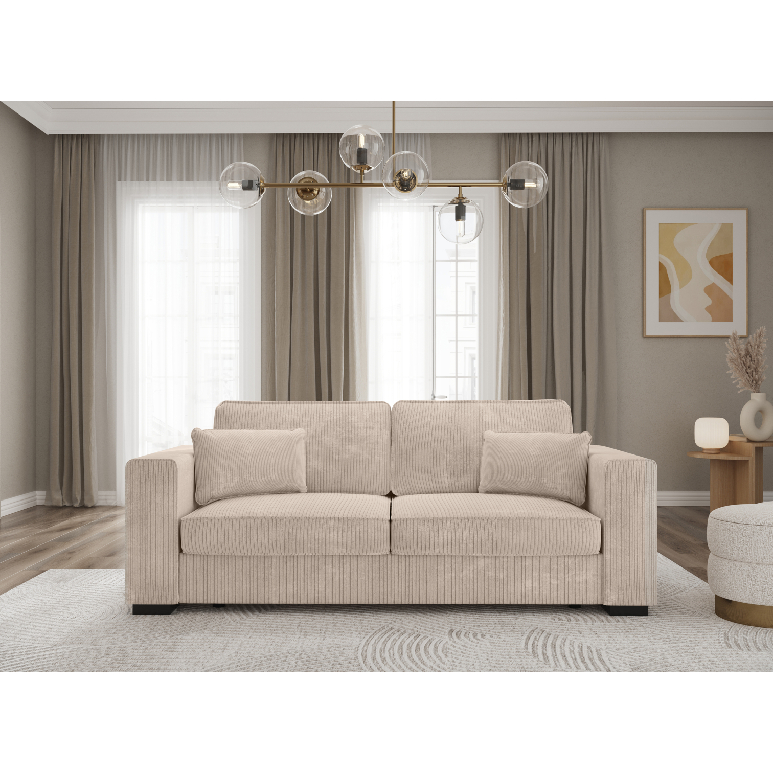 belami - Canapé velours côtelé Beige - Vue supplémentaire 2