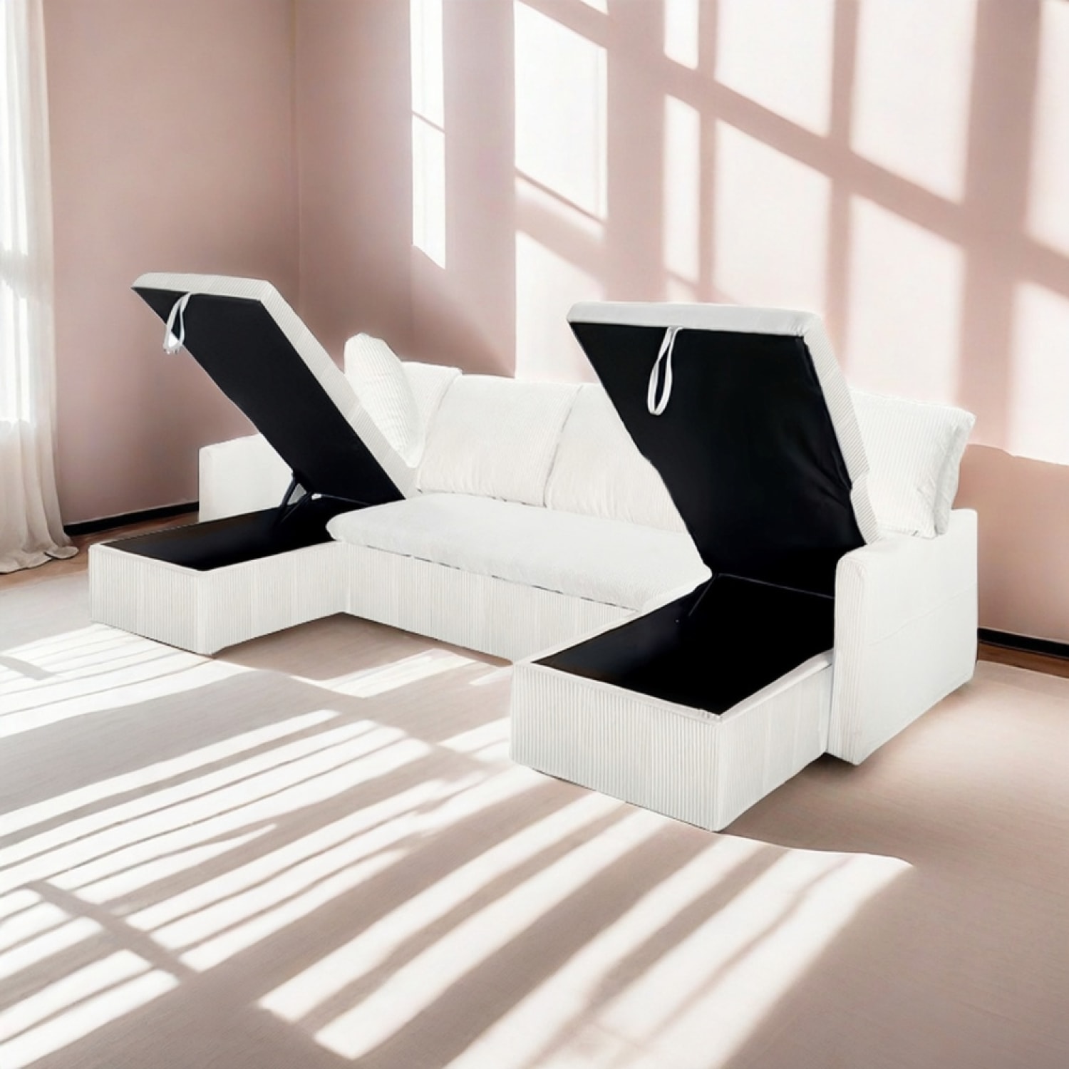 mahe - Canapé convertible velours côtelé Beige - Vue supplémentaire 2