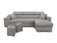 ELONA - Canapé d’angle 4 places en tissu gris avec rangement gauche