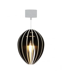 FÈVE - Lampe suspension bois et béton frêne teinté noir cordon blanc