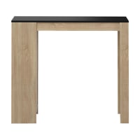ARAVIS - Mesa de bar efecto madera roble natural y negro