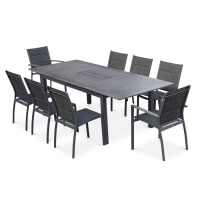 CHICAGO - Ensemble table extensible et chaises 8 places gris chiné
