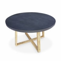BORNEO - Table en fibre de ciment D 120cm piètement en bois gris