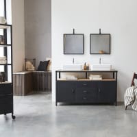 INDUSTRIEL - Mueble bajo lavabo en mango macizo y metal 140 cm