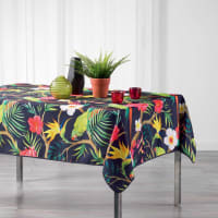 Nappe rectangulaire impressions tropicales polyester prune 240x150
