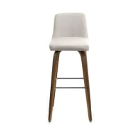 LETI - Chaise de bar design en tissu beige et pieds bois foncé