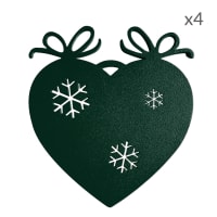 COLLECTION NOËL - Suspensions de Noël forme cœur en aluminium vert H11cm Lot de 4