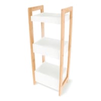 Étagère de salle de bain en bambou et casiers blancs H74cm