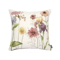 Coussin tapisserie giverny multi fleurs made in france blanc   48x48