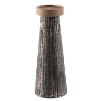 HILO - Bougeoir en bois de manguier et métal noir et or L