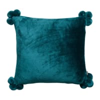 TENDER - Coussin  pompons en polyester paon 45 x 45