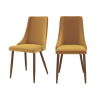 VINNI - Chaise en velours jaune moutarde pieds bois foncé (lot de 2)