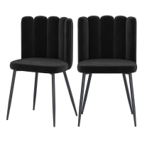 ROSY - Chaise en velours noir et pieds en métal noir (lot de 2)