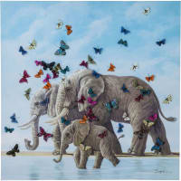 Toile éléphants papillons en relief 120x120