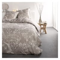 SUNSHINE - Parure de lit 2 personnes imprimé floral en Coton Marron 220x240 cm