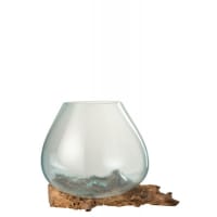 GAMAL - Vase bois/verre transparent H24,5cm