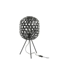 ROND - Lampe de bureau trépied bambou/métal noir H59,5cm