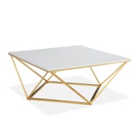 ROXY - Table basse carrée marbre blanc & métal doré