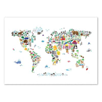 ANIMAL WORLD MAP - MICHAEL TOMPSETT - Affiche d'art enfant 50 x 70 cm