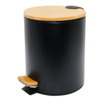 FOREST - Poubelle de salle de bain à pédale bois et acier noir 5L