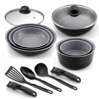 CUISAL - Lot 13 pièces - 3 Poêles, 2 casseroles, 1 sauteuse, 2 couvercles, 3 a