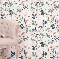 WONDERLAND - Papier peint floral en Papier Rose pâle