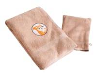 PETITES BETES - Lot serviette de bain enfant et gant de toilette beige 50x90 en coton