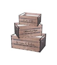 MESSAGES - Set de 3 caisses en bois et métal avec messages
