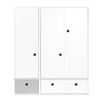 COLORFLEX - Armoire 3 portes façades tiroirs gris perle-blanc