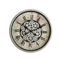 HORLOGE MÉCANISME GRISE - Horloge mécanisme grise en métal D : 46 cm