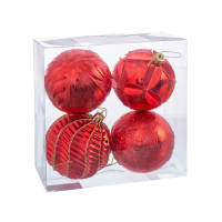 Set de 4 boules de Noël rouges et dorées 8cm