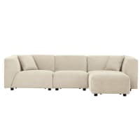 MONROE - Canapé modulable 3 places + 1 pouf velours côtelé beige