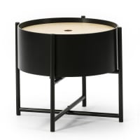 COBE - Table basse couleur noir, plateau en bois naturel, pieds métalliques