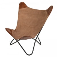 ROBIN - Chaise butterfly en toile et cuir pieds métal noir