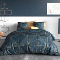 RENO - Parure de housse de couette coton bleu 220x240 cm