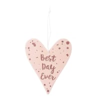 BEST DAY EVER - Pendentif cœur en bois rose et écriture rose