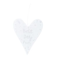 BEST DAY EVER - Pendentif cœur en bois blanc et écriture argentée