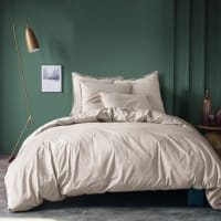 COTON LAVÉ - Parure de lit unie en coton lavé couleur Lin 260x240 cm