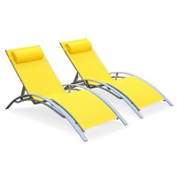 LOUISA X2 - Pareja de 2 tumbonas de aluminio y textileno amarillo