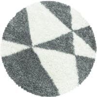 TRIANGLE - Tapis rond à poils longs géométrique gris et blanc 120x120cm