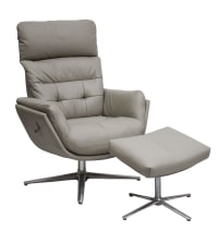 IZAR - Sillón relax de cuero con otomana beige