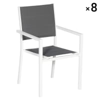 Lot de 8 chaises rembourrées gris en aluminium blanc