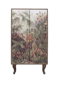 YUMA - Armario aparador de pino macizo estampado floral sobre fondo marron